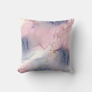 Ethereal Periwinkle Pink & Gold Inky Fantasy Glam Cushion