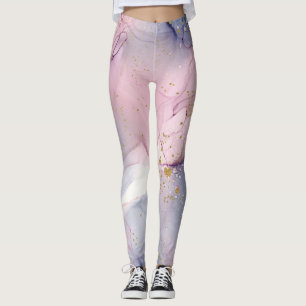 Ethereal Periwinkle Pink & Gold Inky Fantasy Glam Leggings