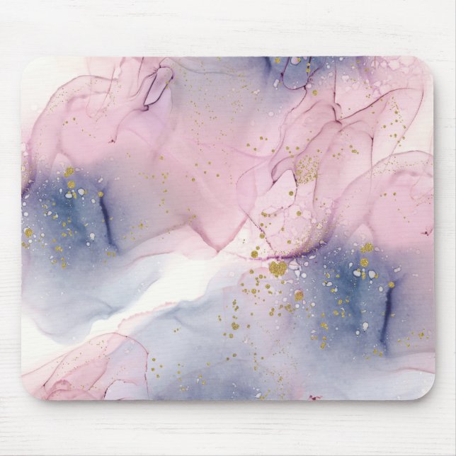 Ethereal Periwinkle Pink & Gold Inky Fantasy Glam Mouse Mat (Front)