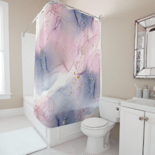 Ethereal Periwinkle Pink & Gold Inky Fantasy Glam Shower Curtain
