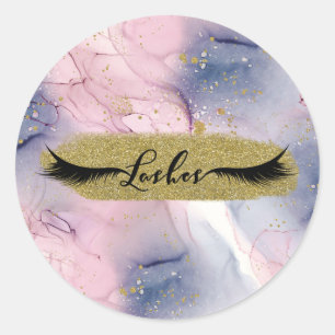 Ethereal Periwinkle Pink Gold Inky Fantasy Lashes Classic Round Sticker