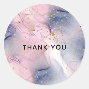 Ethereal Periwinkle Pink & Gold Inky Fantasy Party Classic Round Sticker