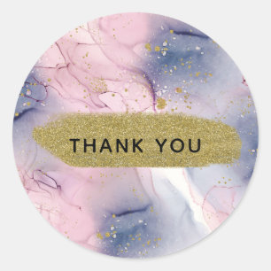 Ethereal Periwinkle Pink & Gold Inky Fantasy Party Classic Round Sticker