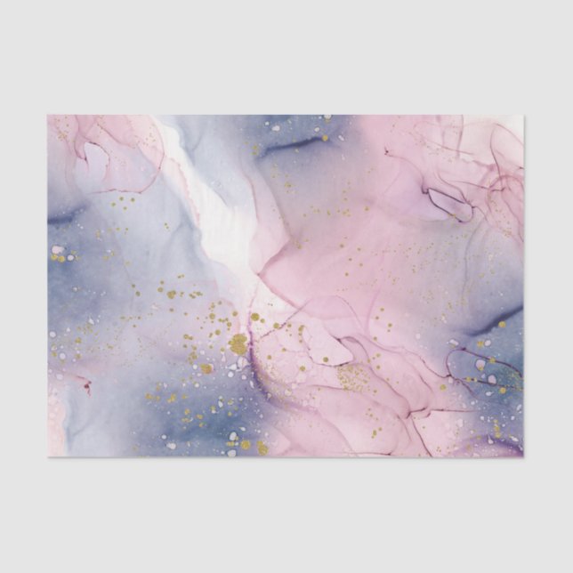 Ethereal Periwinkle Pink & Gold Inky Fantasy Party Tissue Paper (Front)