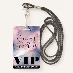 Ethereal Periwinkle Pink Gold Inky Fantasy VIP  ID Badge