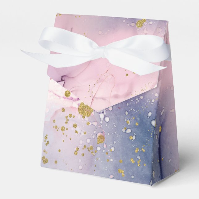 Ethereal Periwinkle Pink Gold Inky Fantasy Wedding Favour Box (Front Side)