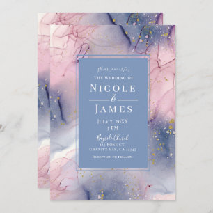 Ethereal Periwinkle Pink Gold Inky Fantasy Wedding Invitation