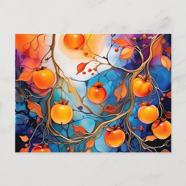 Ethereal Persimmon Fruit Alcohol Ink  Postcard (Front)