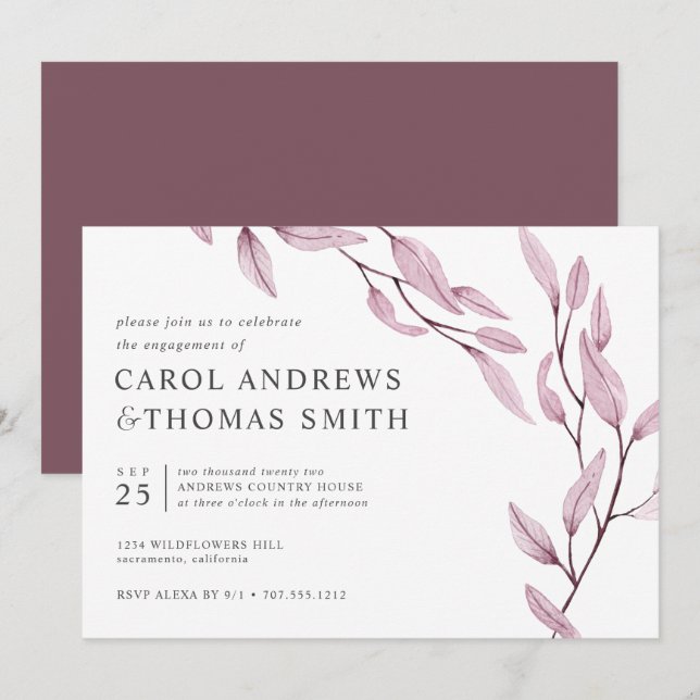 Ethereal Pink | Chic Botanical Engagement Party Invitation (Front/Back)