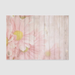 Ethereal Pink Daisies on Wood  Tissue Paper
