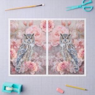 Ethereal Pink Florals & Owl Decoupage Tissue Paper