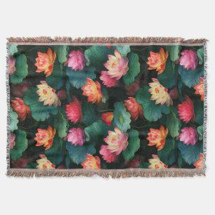 Ethereal Pink Lotus Flowers, Art Nouveau Inspired Throw Blanket