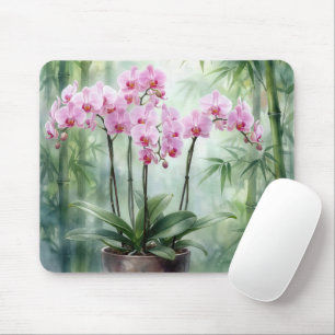 Ethereal Pink Orchids and Bamboo Mouse Mat
