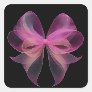 Ethereal Pink Tulle Bow on Black Background Square Sticker