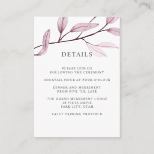 Ethereal Pink WEDDING Hotel details Accommodation Enclosure Card