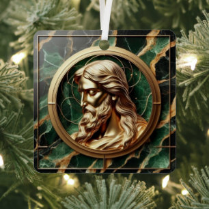 Ethereal Presence Face of Jesus Carved in Marble Metal Tree Decoration