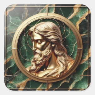 Ethereal Presence Face of Jesus Carved in Marble Square Sticker