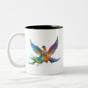 Ethereal Rainbow Dove - Symbol of Peace & Light Two-Tone Coffee Mug