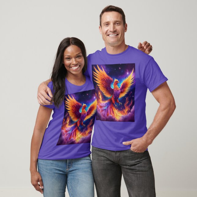Ethereal Rebirth: Rainbow Phoenix in Violet Flame T-Shirt (Unisex)