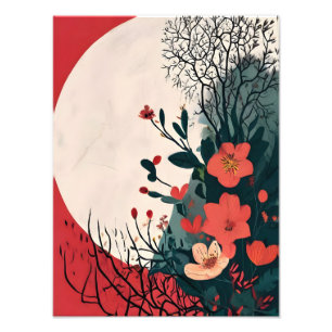 Ethereal Red Moon and Flowers Photo Print