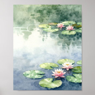 Ethereal Reflections: Pink Water Lilies Dancing Poster