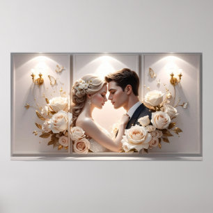 Ethereal Romance: Bride and Groom Illustration wi Poster