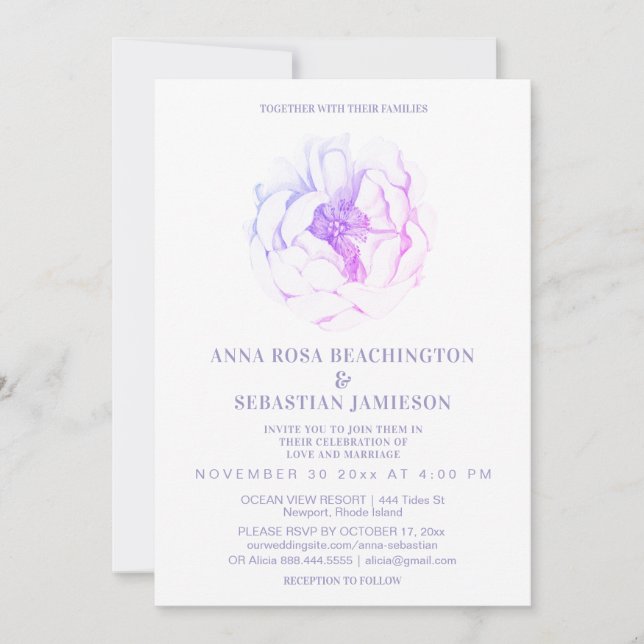 *~* Ethereal ROSE Ombre Floral AR8 RSVP Wedding In Invitation (Front)