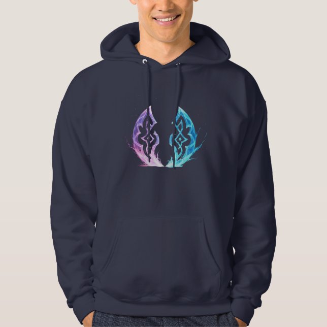 Ethereal Rune Convergence – Arcane Energy Emblem Hoodie (Front)