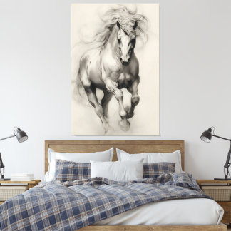 Ethereal Running Horse Pencil Sketch Canvas Print