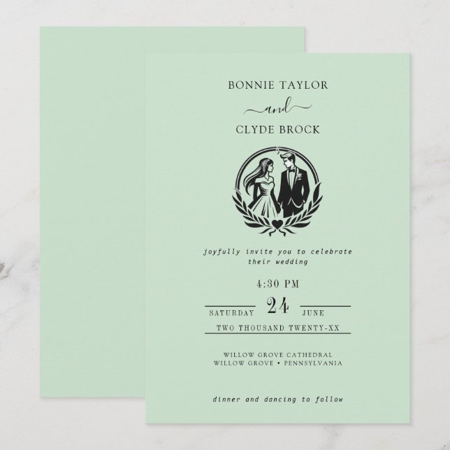 Ethereal Sage Green Elegant Wedding Invitation (Front/Back)