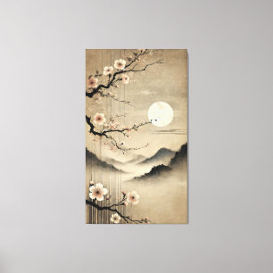 Ethereal Sakura Moon - Wabi-Sabi Japanese Art Canvas Print