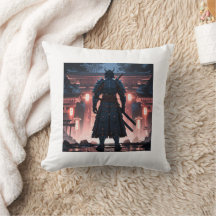 Ethereal Samurai: Misty Guardian Pillow