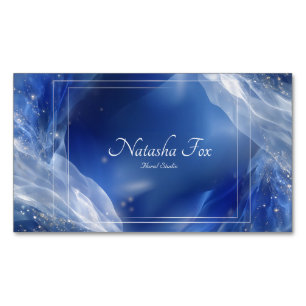 Ethereal Sapphire Wave Gold Sparkle Geometric Magnetic Business Card