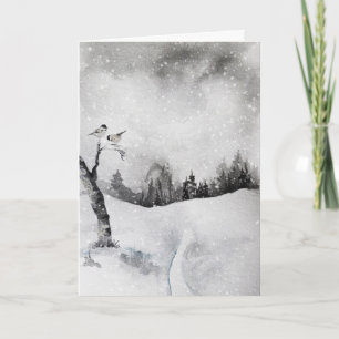 Ethereal Scenic Snowy Christmas Winter Birds Holiday Card