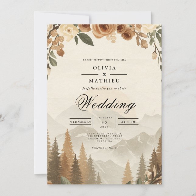 Ethereal Sepia Blossom Wedding Invitation (Front)
