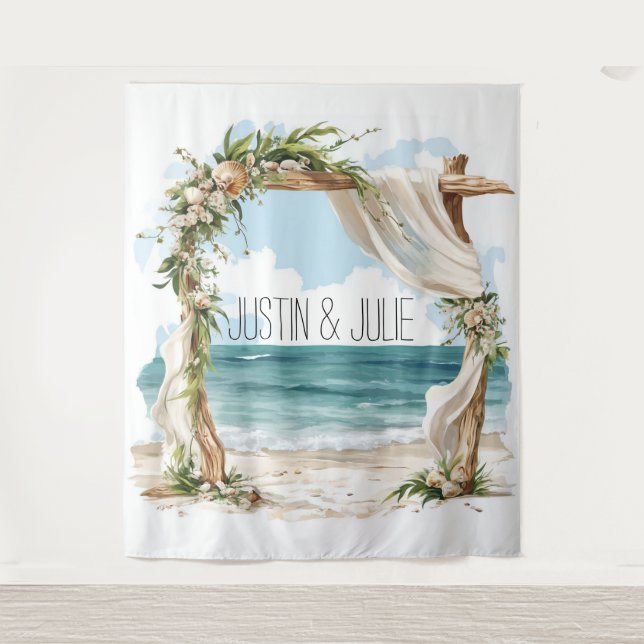Ethereal Shoreline Arch – Coastal Elegance Wedding Tapestry (Front)