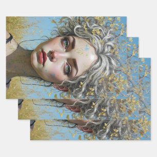 Ethereal Silver Hair Woman Wrapping Paper Sheets