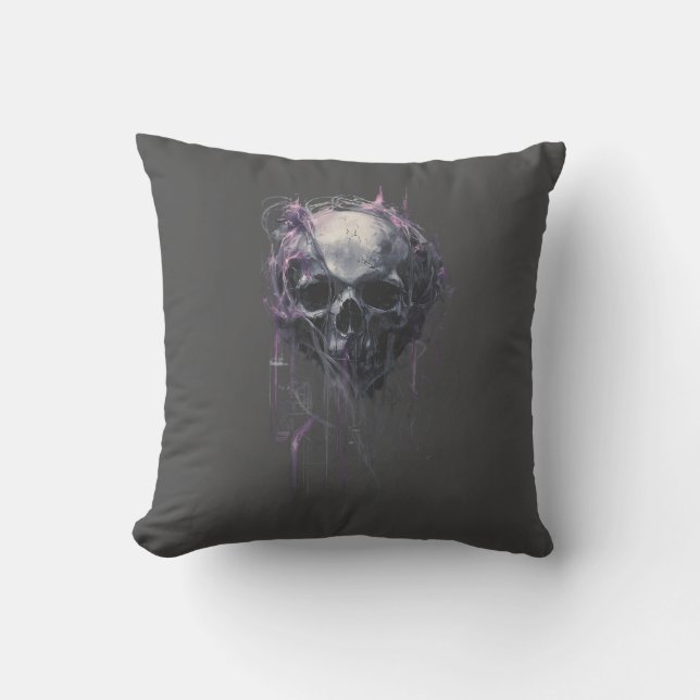 Ethereal Skull Abstract Grunge Dark Art Cushion (Front)