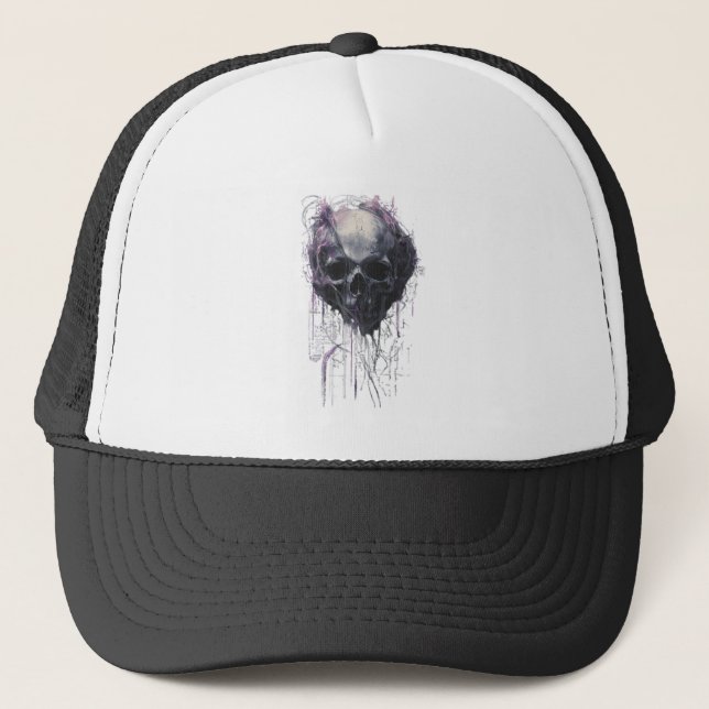 Ethereal Skull Abstract Grunge Dark Art Trucker Hat (Front)