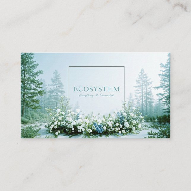 Ethereal Snowy Winter Forest Pine Tree Landscape Business Card (Front)