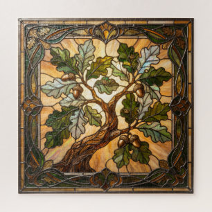 Ethereal Stained Glass Oak Branch Puzzle