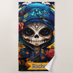 Ethereal Stained Glass & Sugar Skull Guardian Beach Towel