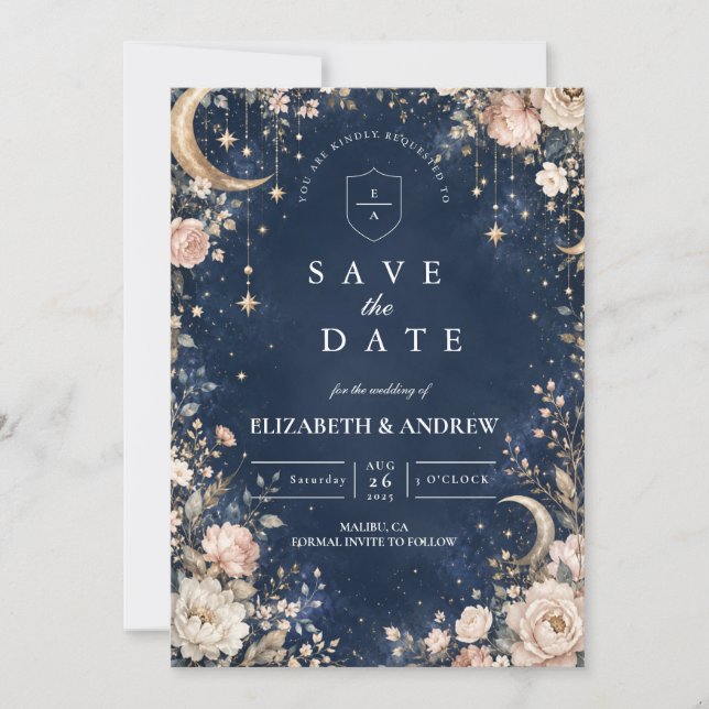 Ethereal Starry Nights Celestial Wedding Save The Date (Front)