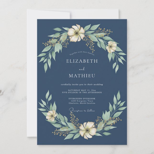 Ethereal Steel Painted Leafy Wedding Invitation (Front)