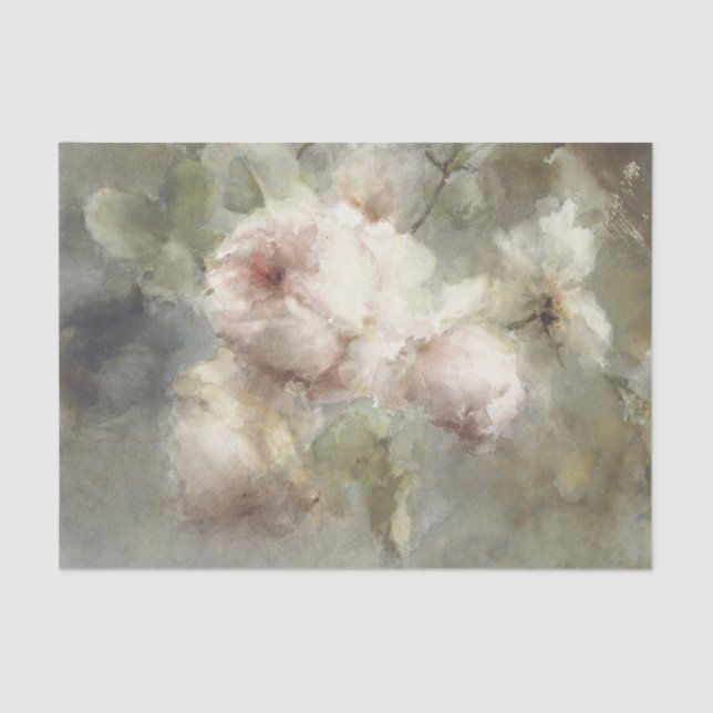 Ethereal, Stunning Pink and White Roses Painting Tissue Paper (Front)