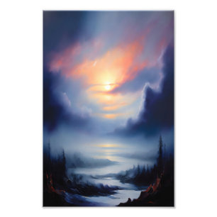 Ethereal Sunrise Over Misty Mountains Landscape Photo Print
