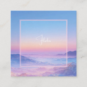 Ethereal Sunset Mountain Neon Frame Square Business Card