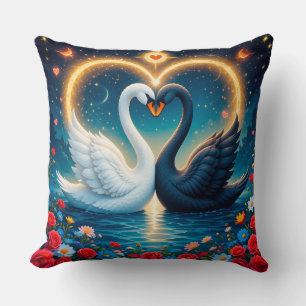 Ethereal Swans Forming a Heart  Cushion
