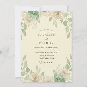 Ethereal Taupe Olive Leafy Wedding Invitation