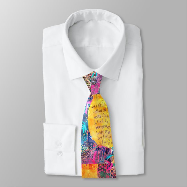 Ethereal Teal and Pink Yellow Bird Custom Neck Tie (Tied)